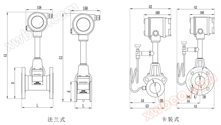 涡街流量计产品外形尺寸